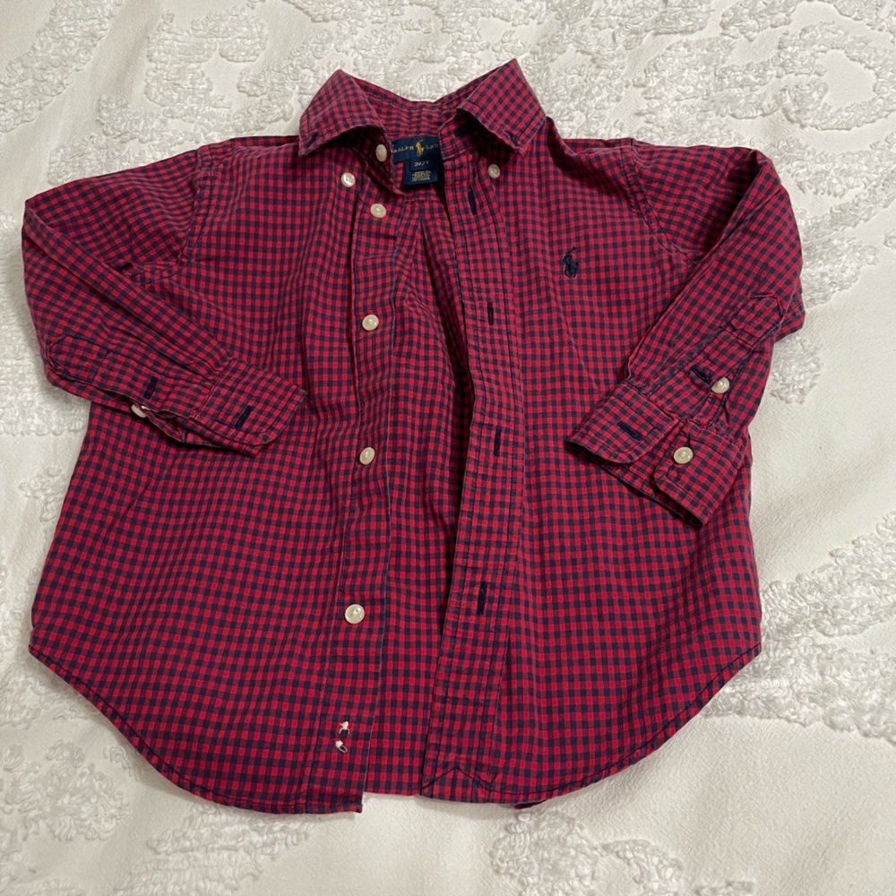 Boys 2T Ralph Lauren checkered red and navy button down shirt